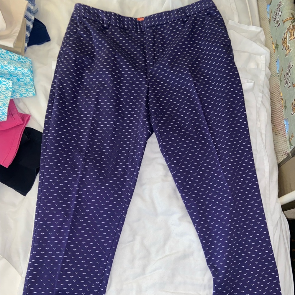 Navy blue pants with birds